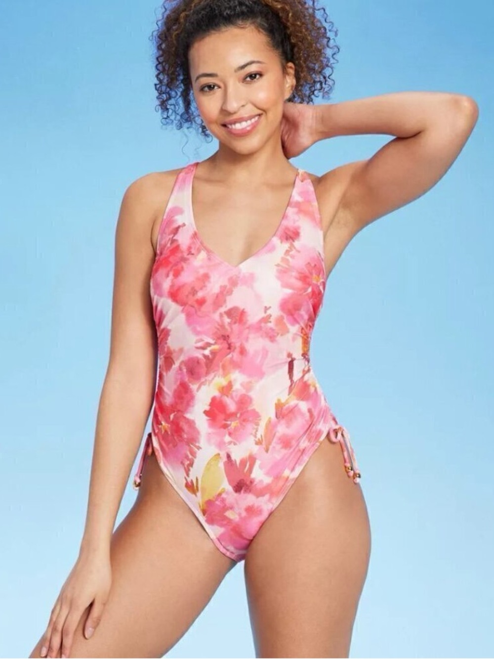 Shade & Shore Plunge side-tie floral print One-piece swimsuit size medium